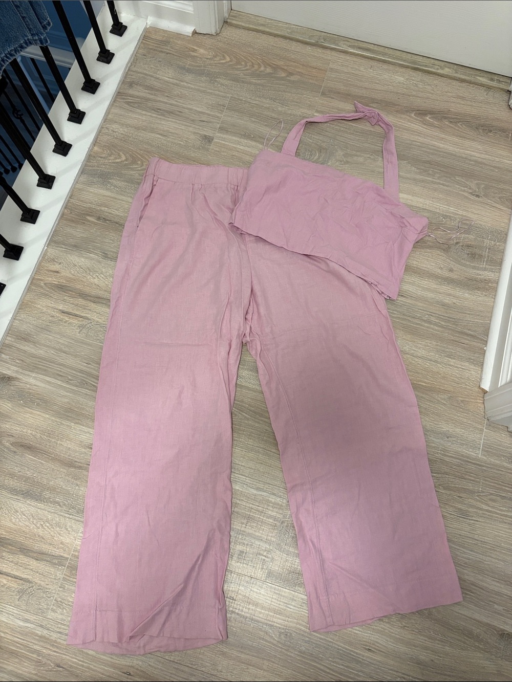 Abercrombie & Fitch Pink Wide-Leg Linen Blend Pants with Matching Halter Top